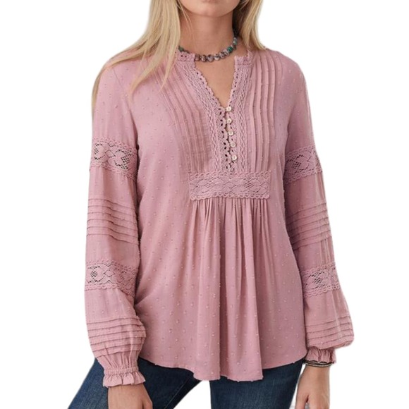 Sundance Spirit Lake Top Long Sleeve Flowy Coquette Swiss Dot Feminine Pink M - Picture 1 of 7